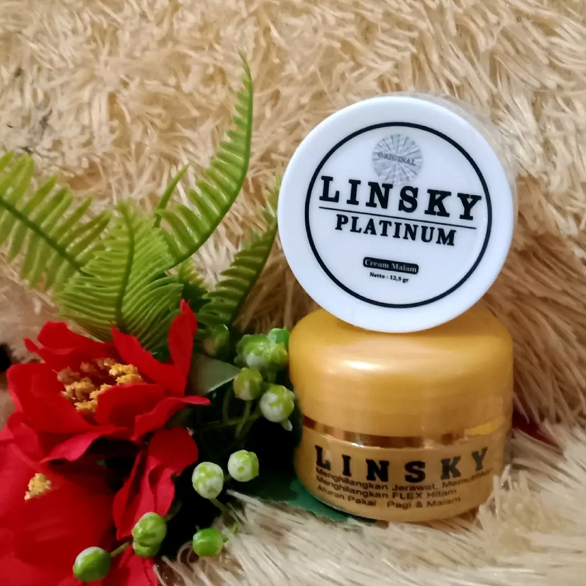 Cream LINSKY full gold + platinum cream siang dan malam cocok banget untuk kulit susah putih
