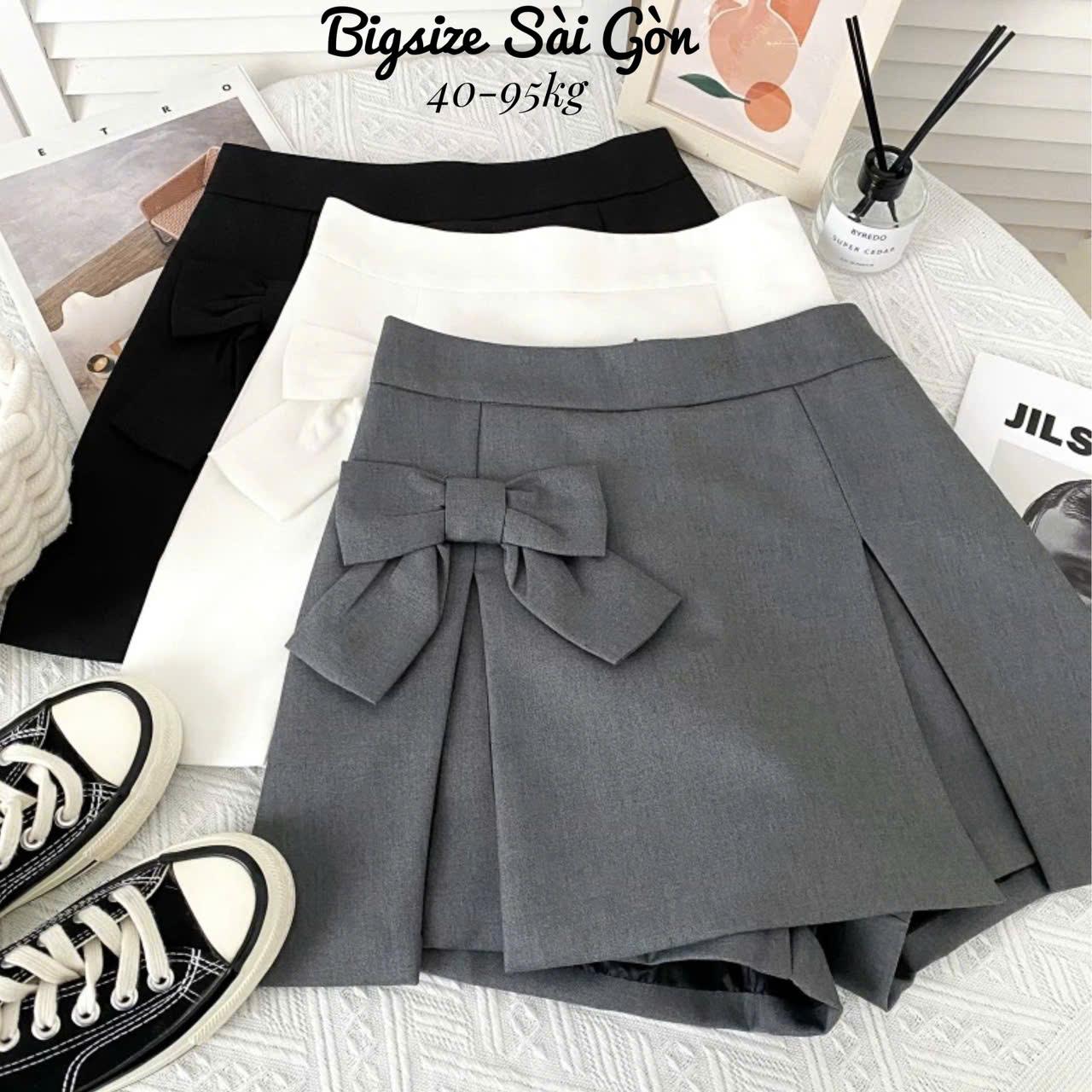Thời Trang Bigsize Quần Giả Váy Phối Nơ Vải Fo Chéo 50 - 100Kg Nữ Bigsize Sài Gòn Top Women - B.1503