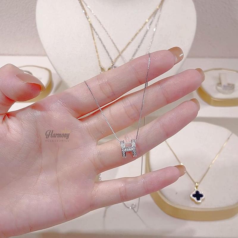 Dây chuyền nữ vòng cổ bạc 925 mặt chữ H đính đá | TRANG SỨC BẠC HARMONY VC144