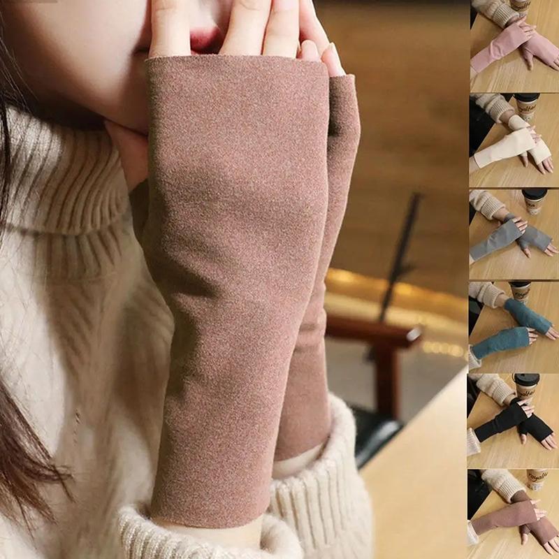 Găng Tay Hở Ngón Cho Nữ, Mùa Đông, Ấm Áp, Có Màn Hình Cảm Ứng, Nửa Ngón Tay, Để Đạp Xe Ngoài Trời, Găng Tay Nhung