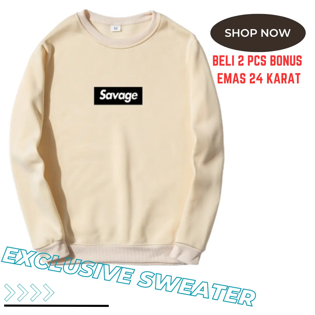 Sweater Pria Terbaru Murah Keren Crewneck Sweater Savage Sweater Pria Wanita Cream Fleece Hoodie Distro
