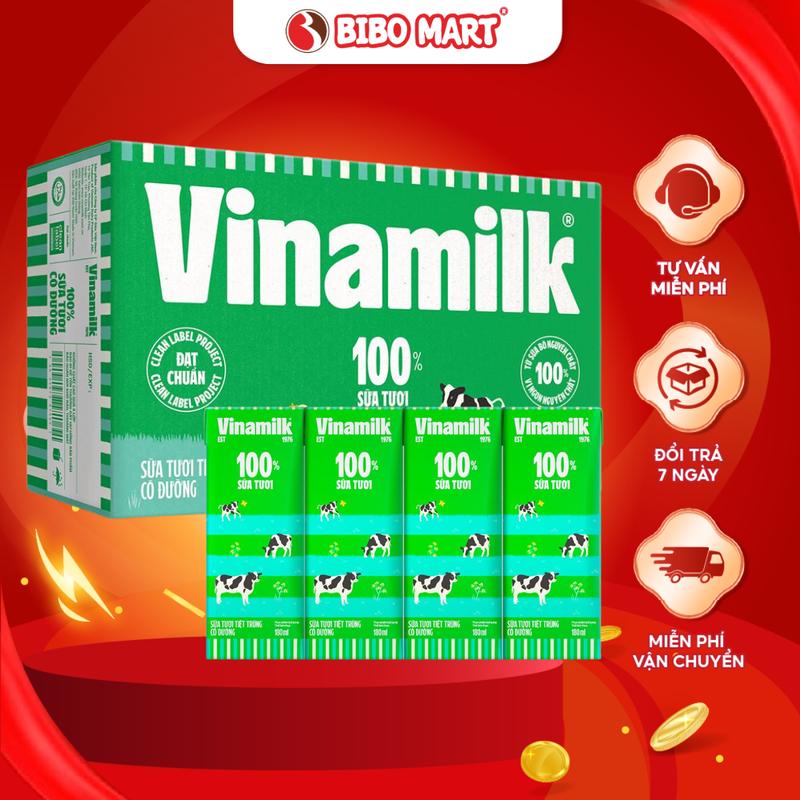 Thùng 48 hộp sữa tươi Vinamilk có đường 180ml/110ml - Bibo Mart