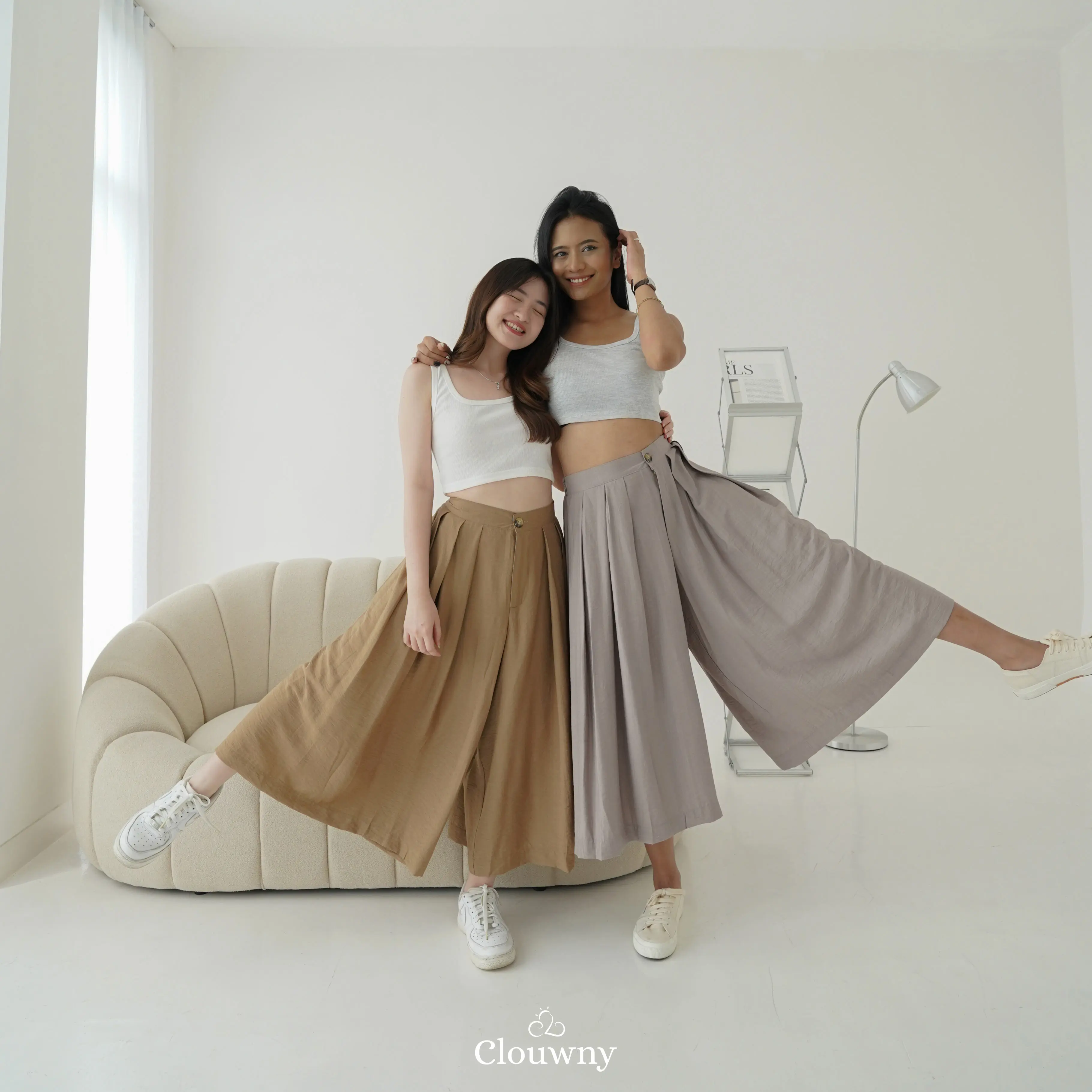 Clouwny Jenna Cullotes Pant Rok Celana Kulot Wanita High Waist Premium Linen kantong karet  Panjang Dewasa Casual Katun jumbo