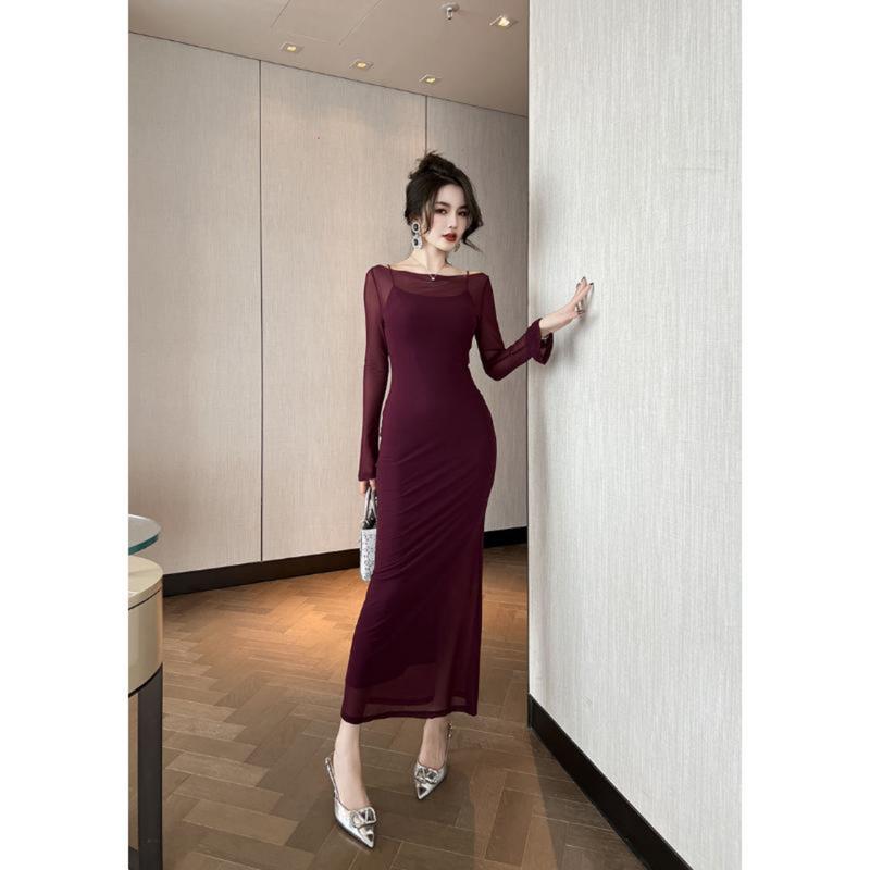 Váy Mùa Xuân Phong Cách Hepburn Pháp, Cao Cấp, Cảm Giác Gợi Cảm, Mới, Dáng Ôm Và Giảm Béo, Dài 7