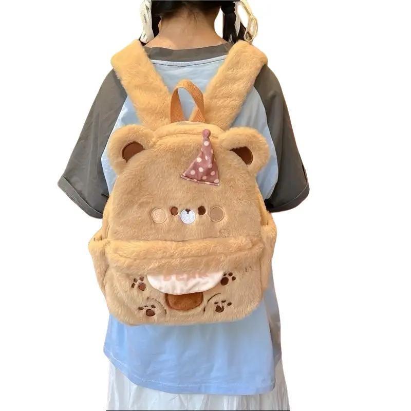 Balo đeo vai hình gấu và chim cánh cụt dễ thương Backpack Nam balo nâu