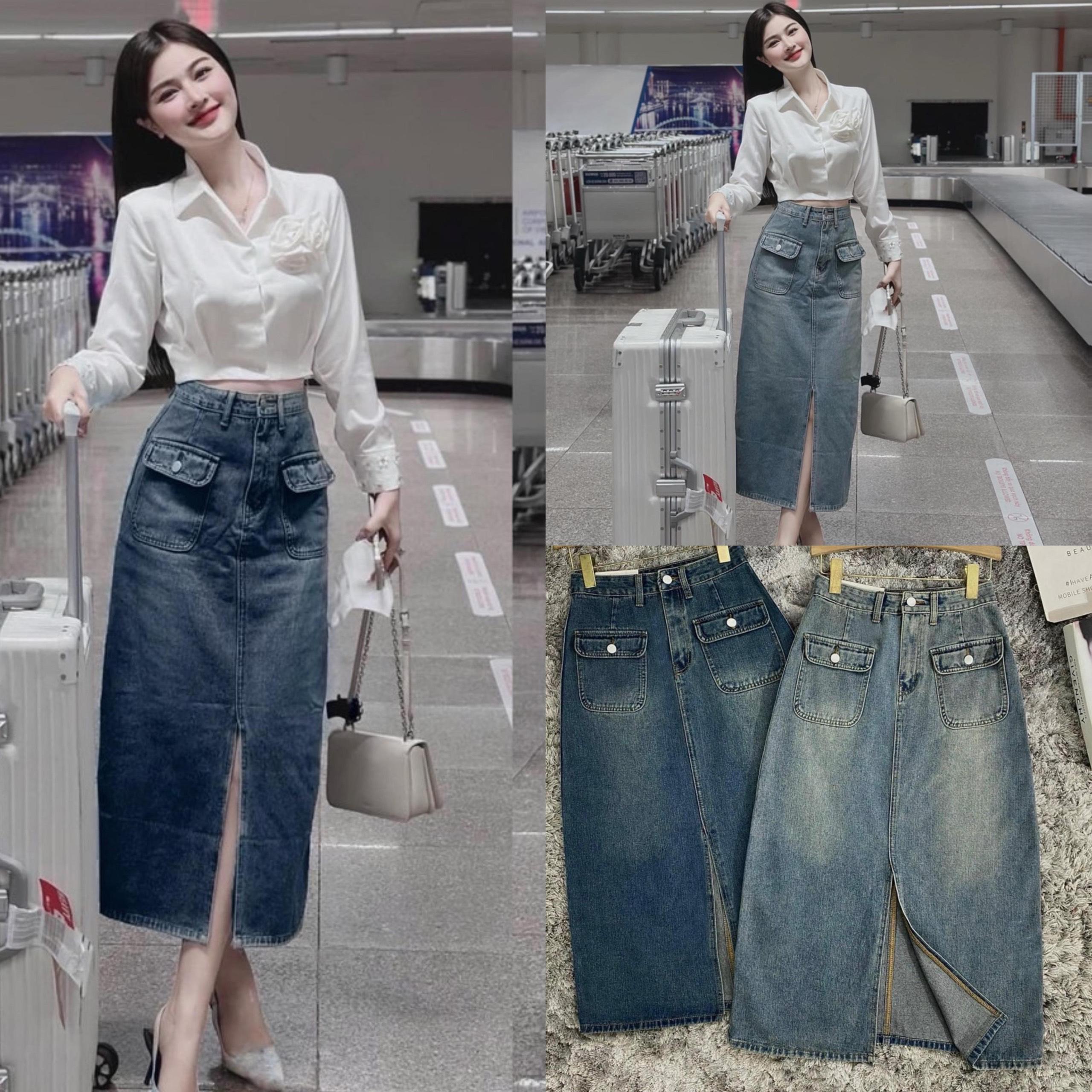 Thời Trang Bigsize Chân Váy Jean Thanh Lịch Dễ Thương 55-95kg Top Nữ Pants Women - A.1326