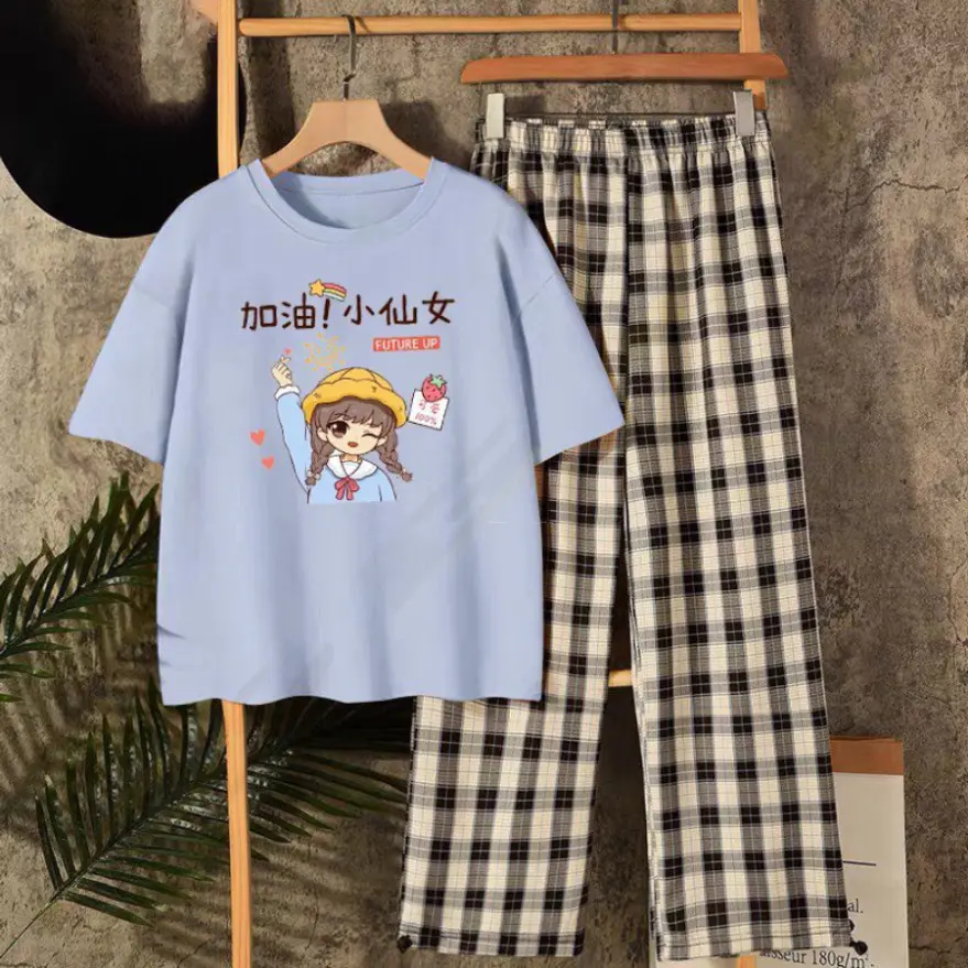 combo  áo phông Thả tim và quần karo, Đồ UNISEX mặc ở nhà và đi chơi, chất đẹp, mặc không xù  -Ý LAN-STORE