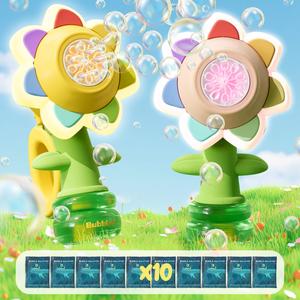 Artificial Colorful Flower Design Bubble Machine, 1 Count Bubble Blower Toy with 10 Packs Bubble Concentrate, Outdoor Bubble Toy for Kids, Birthday Gift, Bubble Spinner Wand, Portable