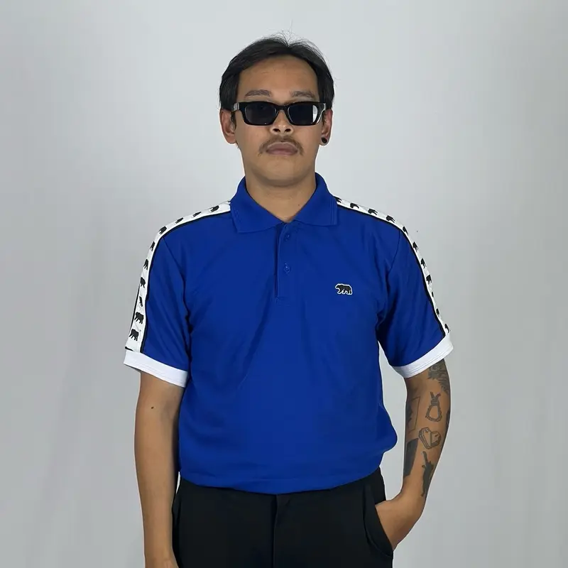 Acbst Co Kaos Polo Shirt Tapped Bear Logo Blue Electric Casual Pria 3