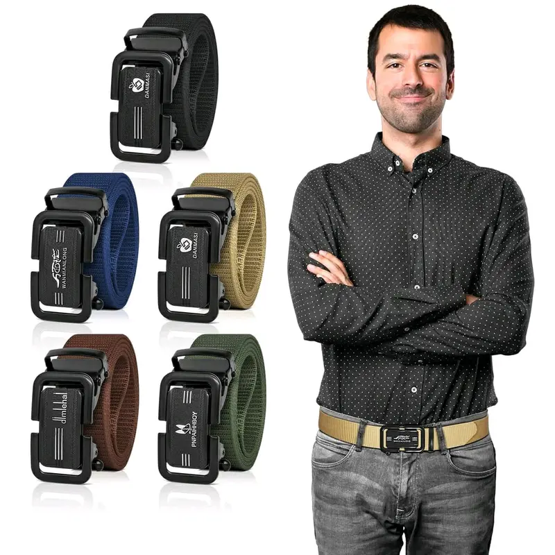 Gesper Men  Sabuk Ikat Pinggang Pria Tali Nylon Kepala besi model Pengunci Otomatis Belt Kanvas sabuk  kopel 2