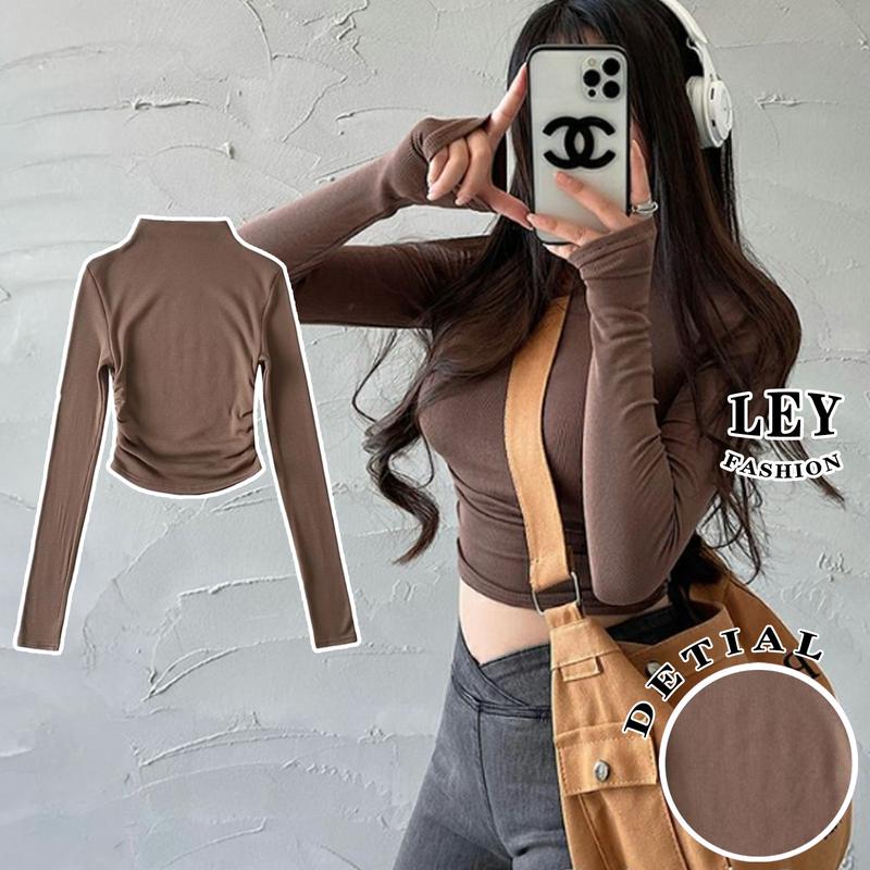 Bisa COD - Casual Street Style Crew Neck Long Sleeve Solid Basic Top 6
