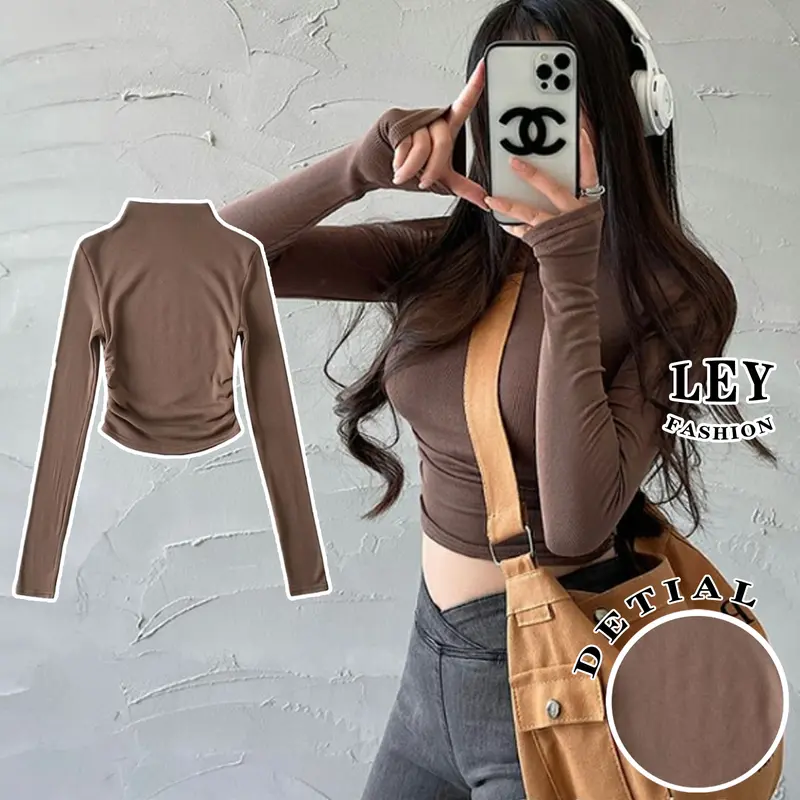 Bisa COD - Casual Street Style Crew Neck Long Sleeve Solid Basic Top 6