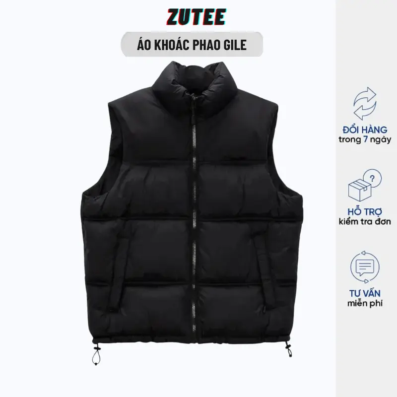 Áo phao gile nam nữ có túi sườn form boxy ZUTEE, Áo khoác phao cổ cao Menswear 2
