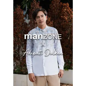 MANZONE X Adipati Dolken - Kemeja Koko Shanghai Lengan Panjang Pria Farish Modern Fit - Blue  white