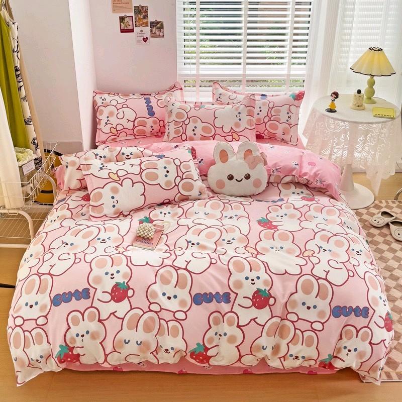 Bộ chăn Ga Gối 5 Món Mẫu Thỏ Nhí Nhố Gồm 1 Chăn Phao + 1 Ga + 2 Vỏ Gối + 1 Vỏ Ôm
