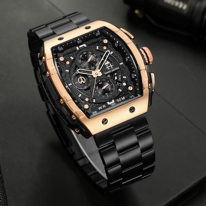 DISKON jam tangan  !! Evans Jayden Jam Tangan Pria 9554-1 Rantai Stainless Steel Kaca Sapphire Chronograph Water Resistant 5ATM Air Bahan Watches Waterproof 2