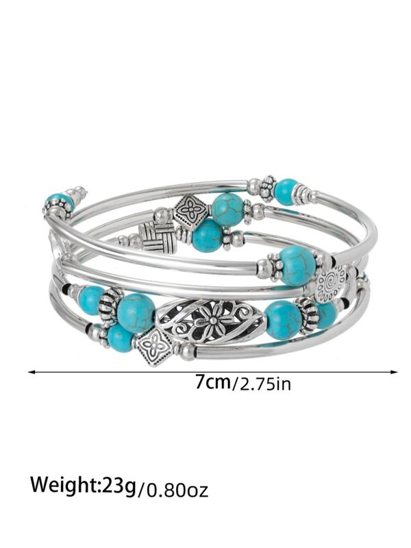 Vintage Boho Style Turquoise Texture Flower Design Bracelet, Alloy Jewelry for Party, Daily Clothing Decor, Trendy All-match Jewelry for Birthday Gift 1