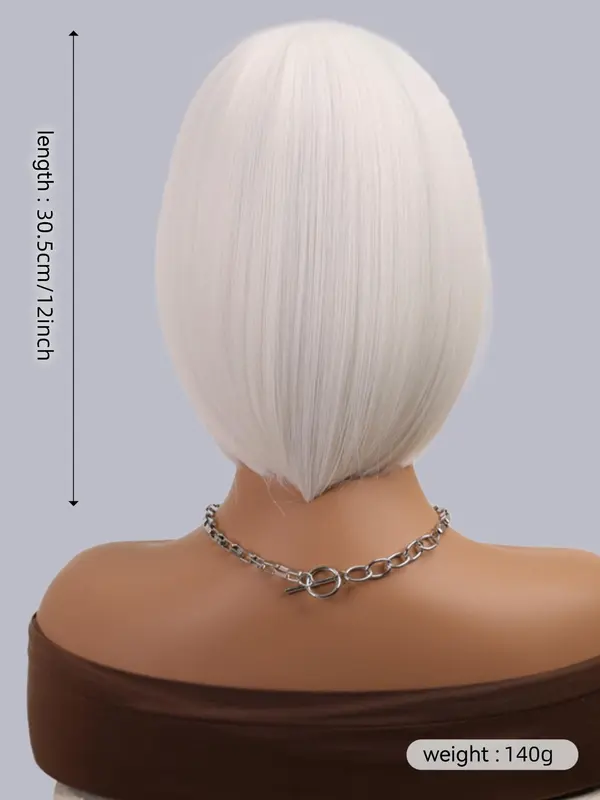 12 Inch Short White Straight Wigs for Women, Gorgeous Fluffy Wigs with Bangs, Synthetic Full Machine Wigs for Party, Daily Use 1