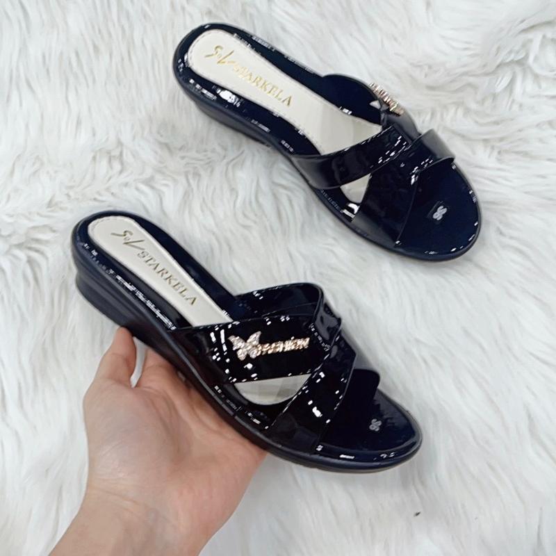 Dép nữ trung niên cao 3p và 4p  xuồng dây chéo bóng chữ