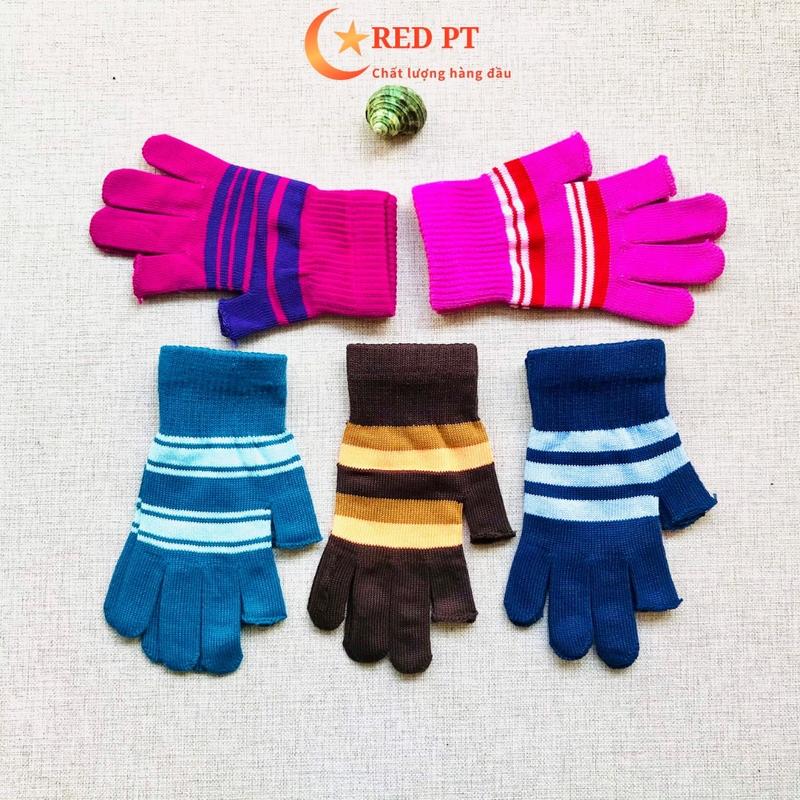 Găng tay chống nắng nữ sọc ngang hở 2 ngón RED PT