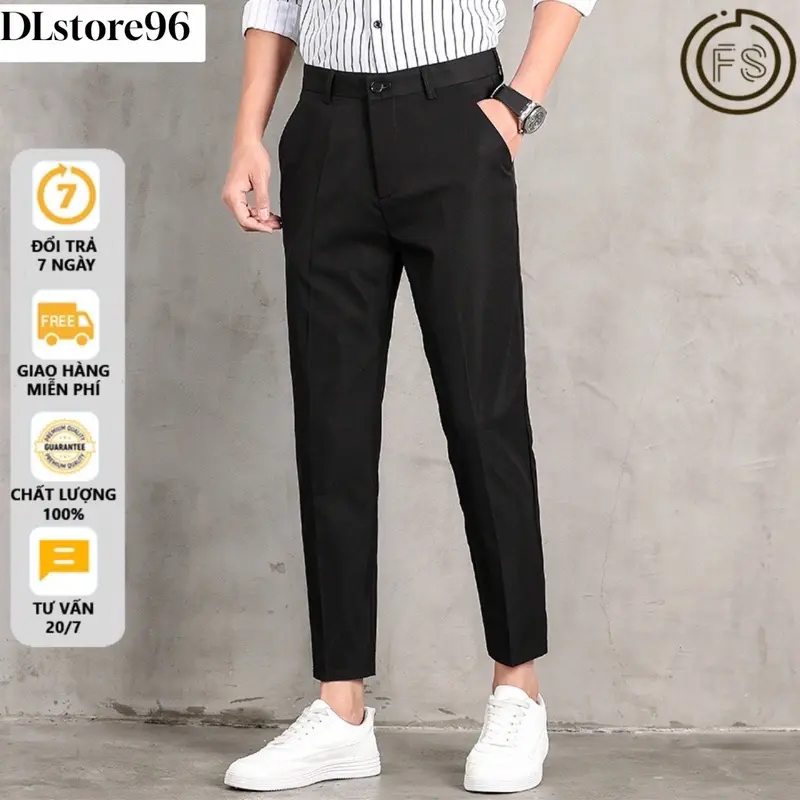 Quần âu nam Hàn Quốc (Dlstore96) chất vải tăm lỳ cao cấp,dày dặn,fom ống xuông 5 màu cơ bản Menswear Pants Có Túi Đen Ong quần tây 0