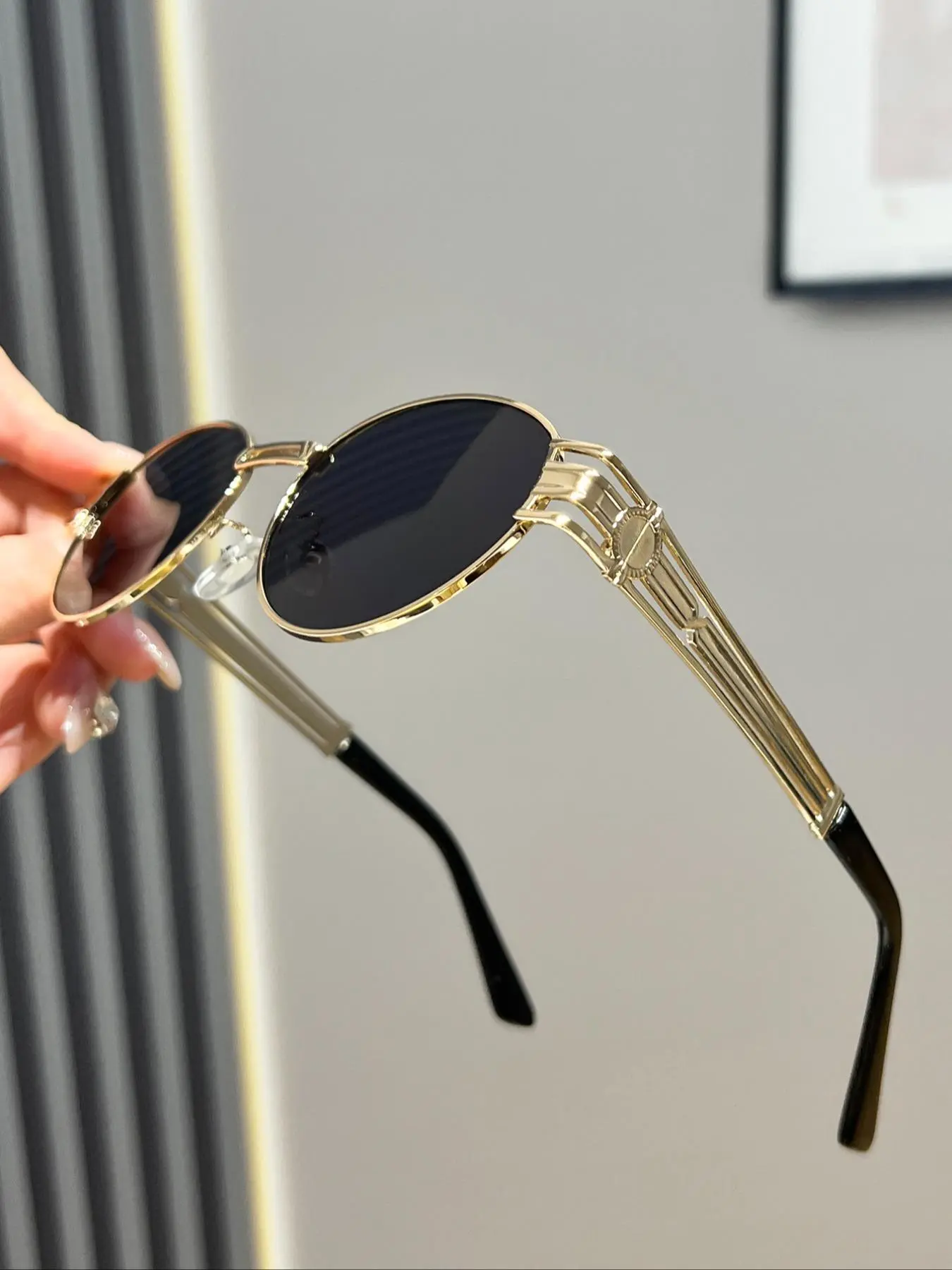Punk Style Metal Round Frame Sunglasses, Trendy Casual Sunglasses for Travel Use, Fashion Accessories for Outdoor Activities