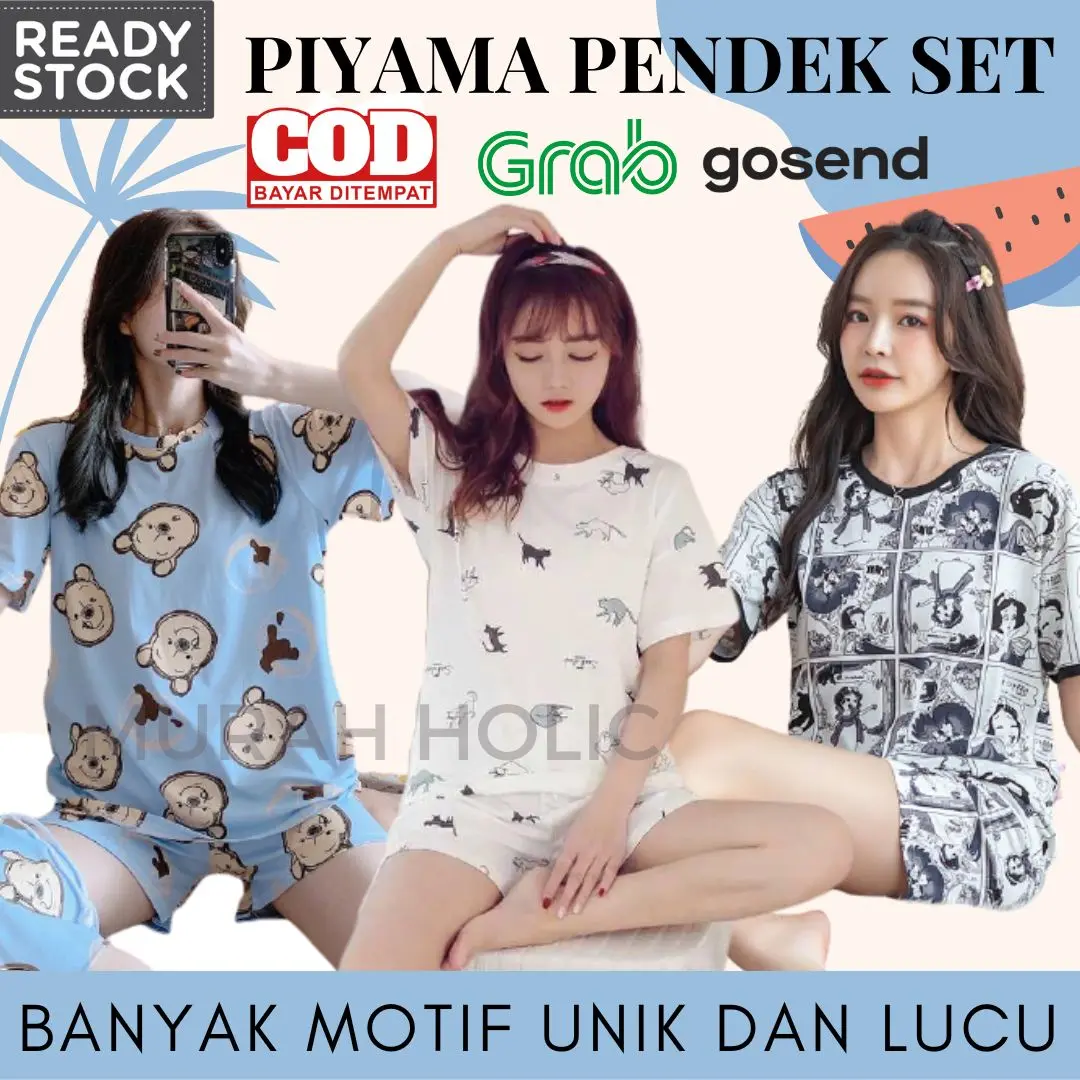 Baju Tidur Setelan Lengan Pendek Celana Pendek Wanita Piyama Set Cewek Import Korea Motif Karakter Murah Lucu Bahan Adem Baju Rumah Santai Perempuan Impor Fashion Korea