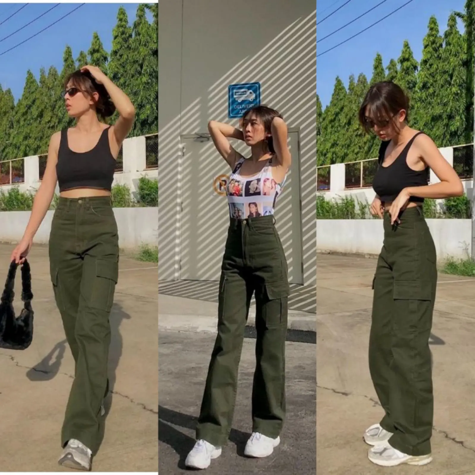 Celana Loose Jeans Cargo Import Wanita Kantong Panjang Cewek