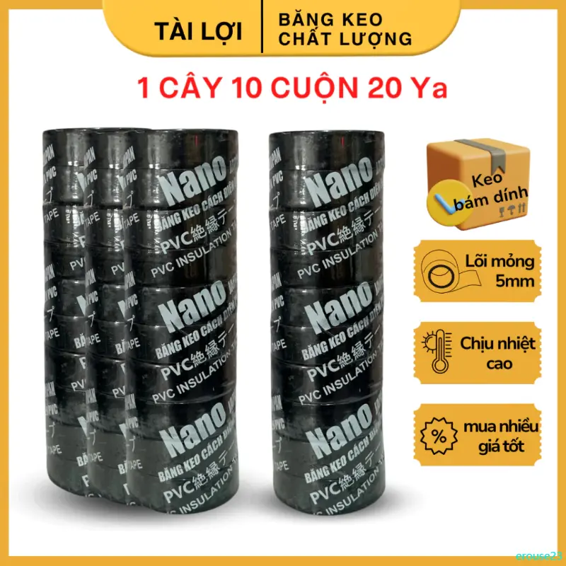 erouse23 Băng Keo Điện, Băng Dính Điện NANO ĐEN 1.8x180cm siêu dính chịu nhiệt cao chống nước Băng Keo Điện, Băng Dính Điện Nano là loại băng keo điện cao cấp được sản xuất tại nhà máy uy tín, đạt chuẩn của Việt Nam. Băng keo được làm từ ch