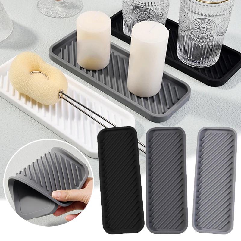 Silicone Draining Storage Tray Non-slip Soap Sponge Holder Kitchen Sink Drain Pad 0