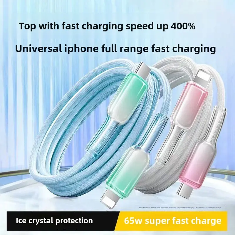 PD30W small ice crystal line for Apple mobile phone charging data cable 65w fast charge 6a transparent braided wire type-c