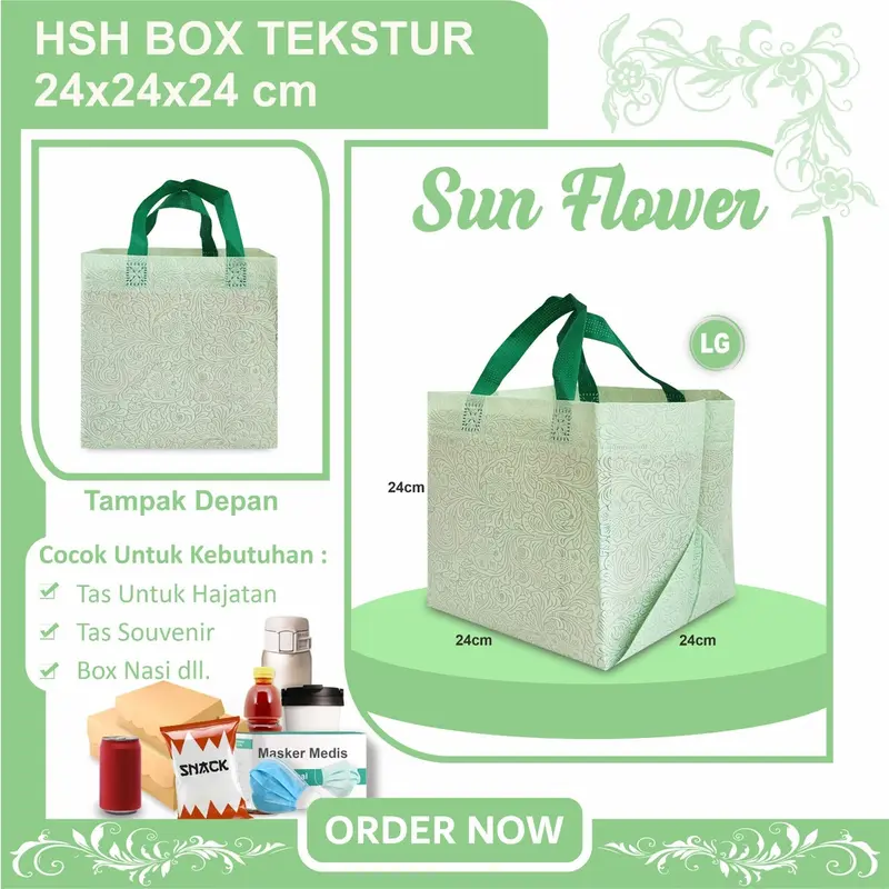 (ISI 6 PCS) Tas Goodie Bag Spundbond Tas Aqiqah Nasi Box Tas Berkat Hajatan Kotak Nasi 22x22 Tekstur 24x24x24 1