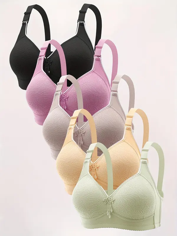 Women's Solid Wireless Bra, Adjustable Strap Seamless Bra, Soft Comfortable Breathable Lingerie for Daily Wear 4