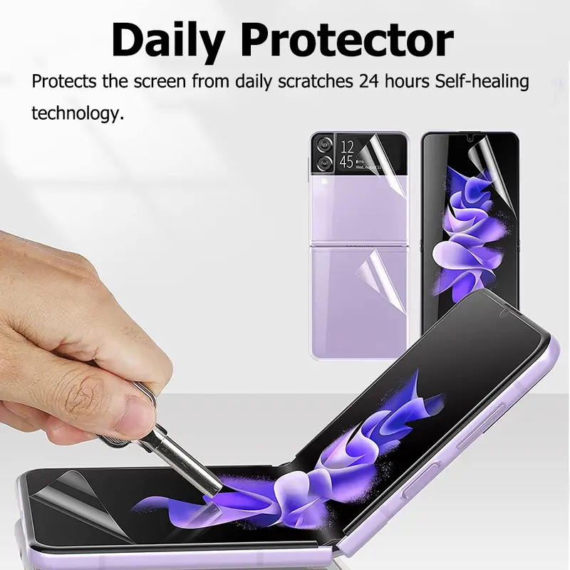 Bảo Vệ Màn Hình Bao Phủ Toàn Bộ Mềm, Dành Cho Samsung Galaxy Z Flip 5 Và Z Flip3, Phim Hydrogel Trước Và Sau Linh Hoạt, Tương Thích Với Samsung Z Flip2 Và Z Flip1, 6 Trong 1 Phone Phụ Kiện Phone Phụ Kiện 6