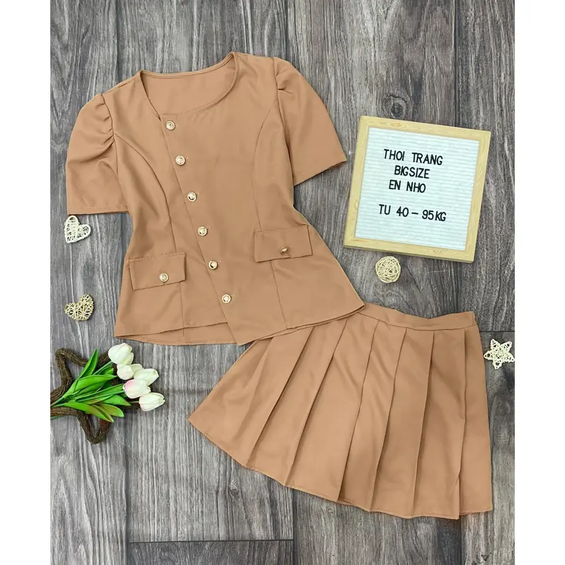 Thời Trang Bigsize HCM - Set Áo và Chân Váy Bigsize Nữ Vải Lụa Chéo Cao Cấp Thiết Kế Đi Dự Tiệc Xinh Đẹp 40-95kg 2178 Nhung Voi Nho Nâu 6