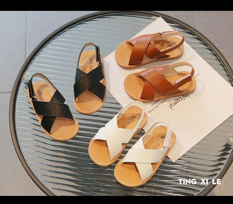 Product Introduction of Children's Sandals 2024 Summer New Fashion Versatile Baby Simple Soft Sole Boys and Girls Open Toe Cross Beach Shoes 7