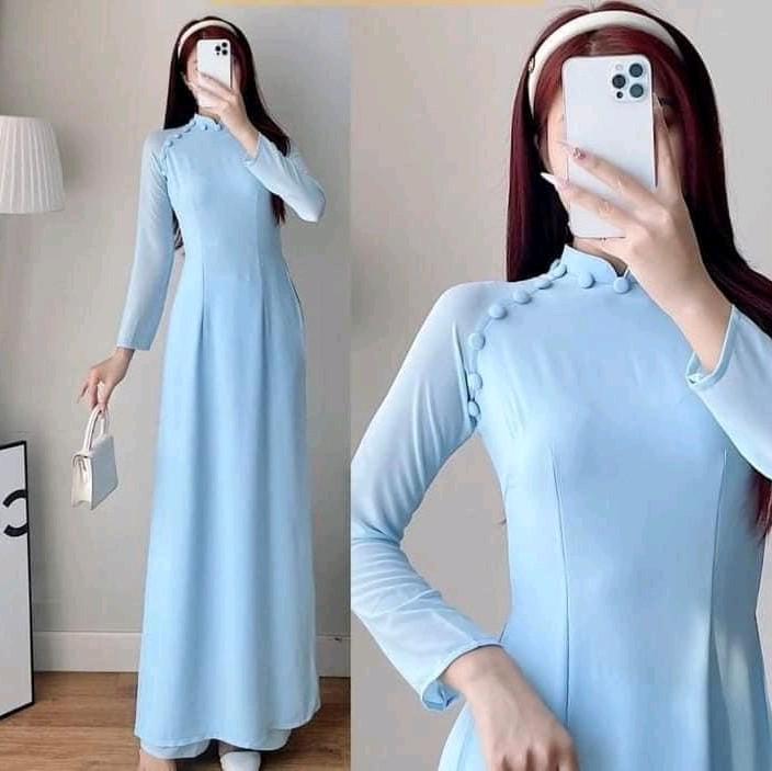 Áo dài truyền thống 4 tà thiết kế Đính cúc _ ANNA 5