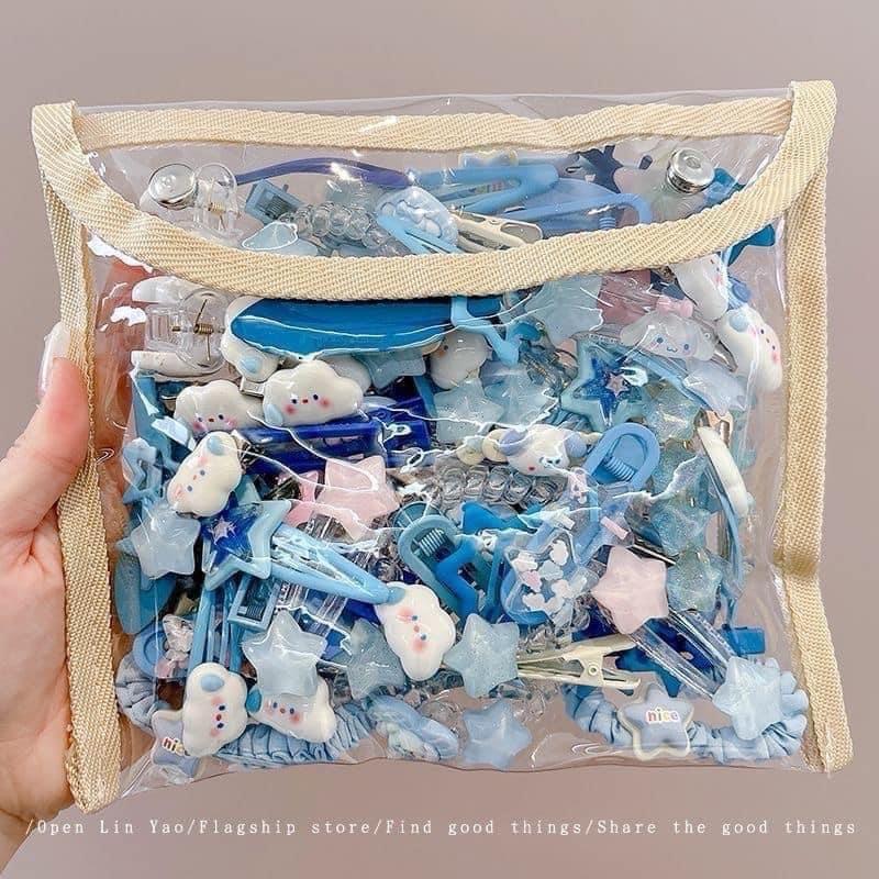Set 50 kẹp tóc tone màu xanh dương nhiều kiểu dễ thương cho bé Phụ Kiện Tóc