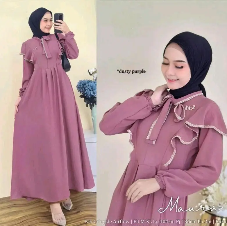 Gamis Maura Renda Bahan Crincle Airflow Premium Dress Wanita Crinkle Airflow Premium Polos 2