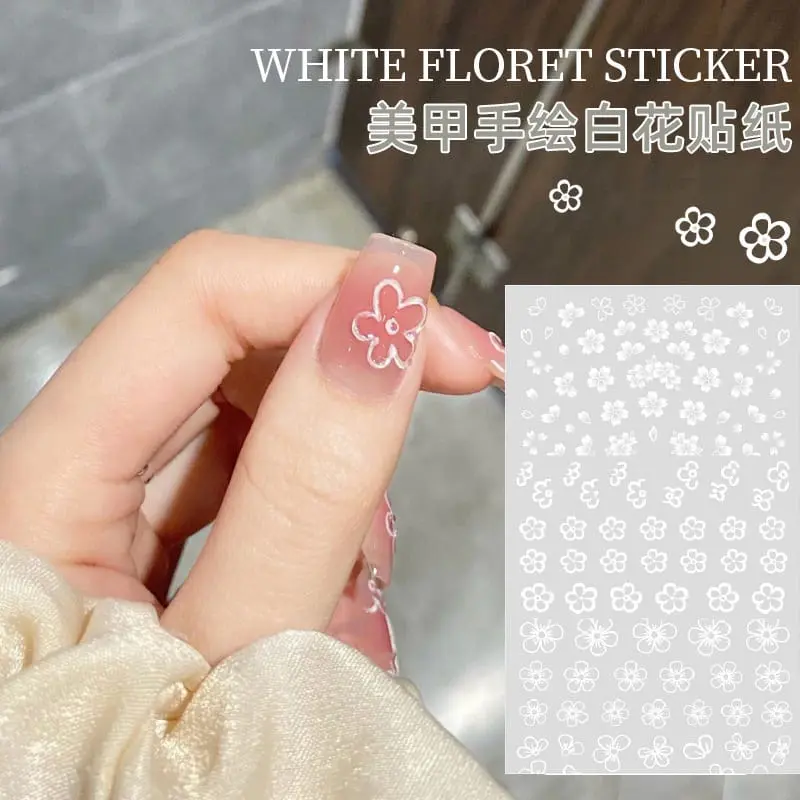 JO BUNGA PUTIH Stiker Kuku Nail Art anak Dewasa motif Bunga Putih Daisy Kelopak Bunga 1