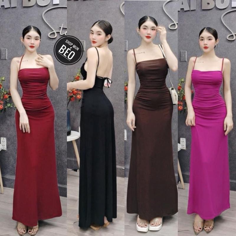 Đầm maxi 2 dây có mút hở lưng phom dài dáng xoè chất thun lazzon co giãn thích hợp mặc đi tiệc đi làm đi chơi