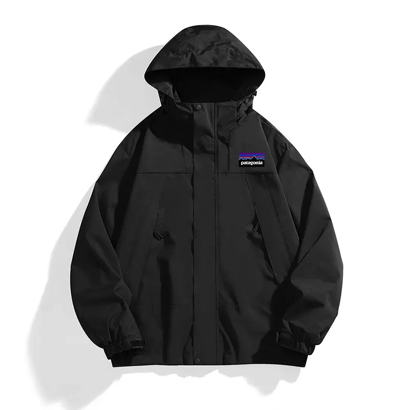 Patagonia Men's and women's hooded jacket, hiking trench coat with pockets, casual loose zipper, waterproof long sleeved jacket Menswear Asian Outdoor Sports