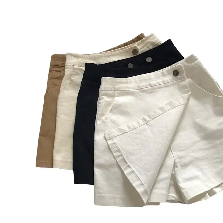 Women's Cotton Shorts Summer 2023 New Korean Style High Waist Anti-Exposure Hot Pants Casual A- line Pantskirt Loose Wide-Leg Pants Minimalist Basic Comfort Lady Lingerie Bottom Womenswear