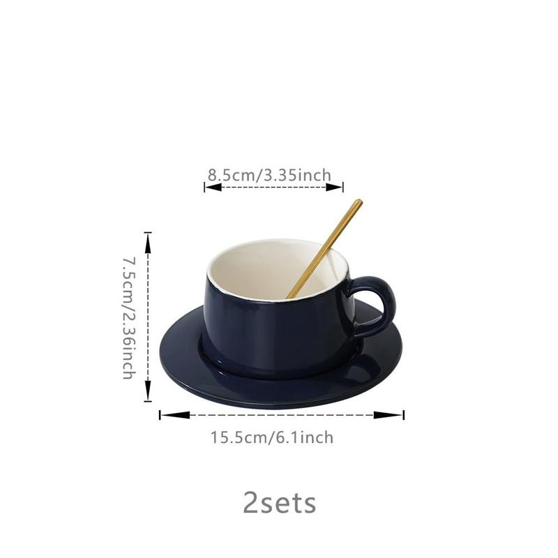 Product Introduction of Creative Coffee Cup Set, 2 Sets Ceramic Cup with Saucer, Exquisite Coffee Cup Set for Home Office Use, Drinkware 1