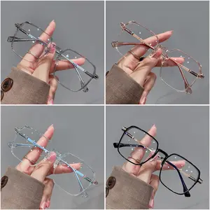 Kacamata Wanita Ultra Ringan - Frame Cool Tea Anti Blue Light, Desain Besar Instagenic, Cocok untuk Wajah Bulat, Lens Nonminus