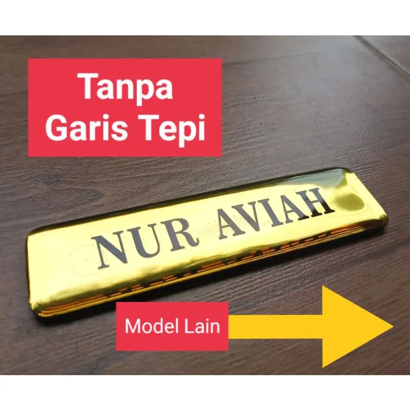Name Tag Papan Nama Warna Gold Emas Mengkilat - Peniti - Magnet #Name Tag Indonesia 1