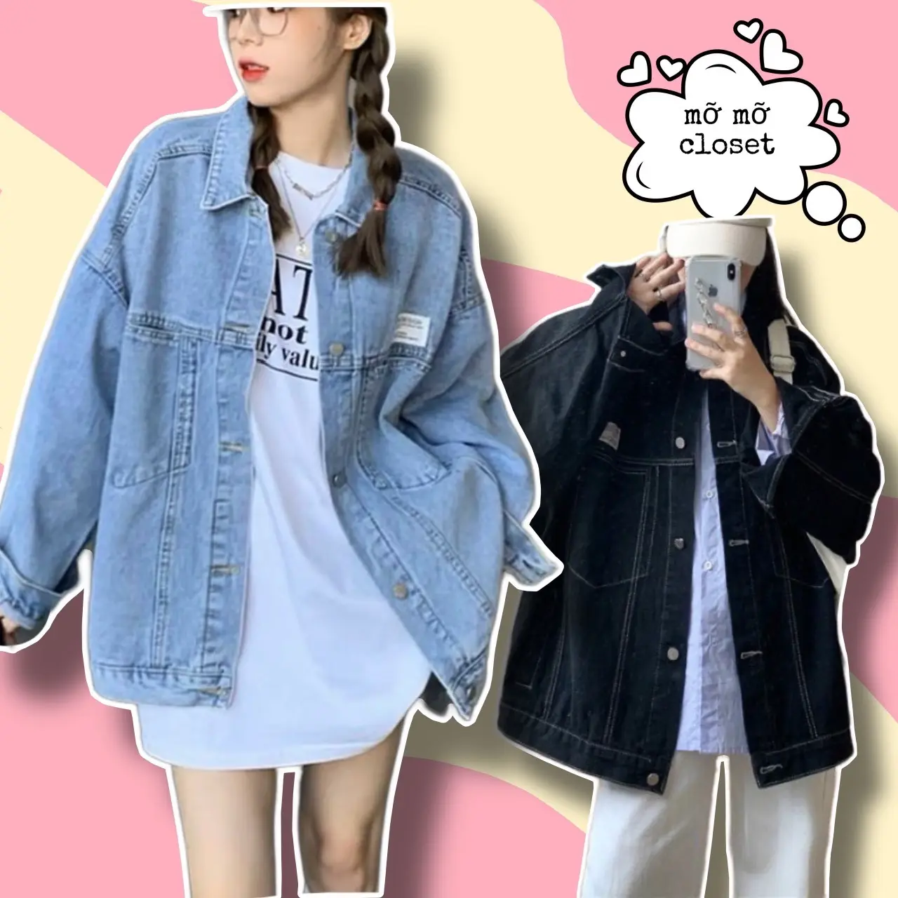 Áo khoác jean dài unisex thêu hiệu túi ngang cài nút unisex nam nữ jacket
