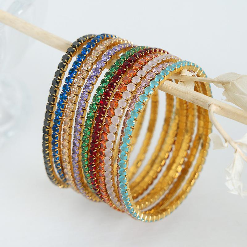 French-Style Colorful Elastic Zircon Bracelet Titanium Steel 18K Gold Non-Fading Niche Temperament All-Match Bracelet for Women 1