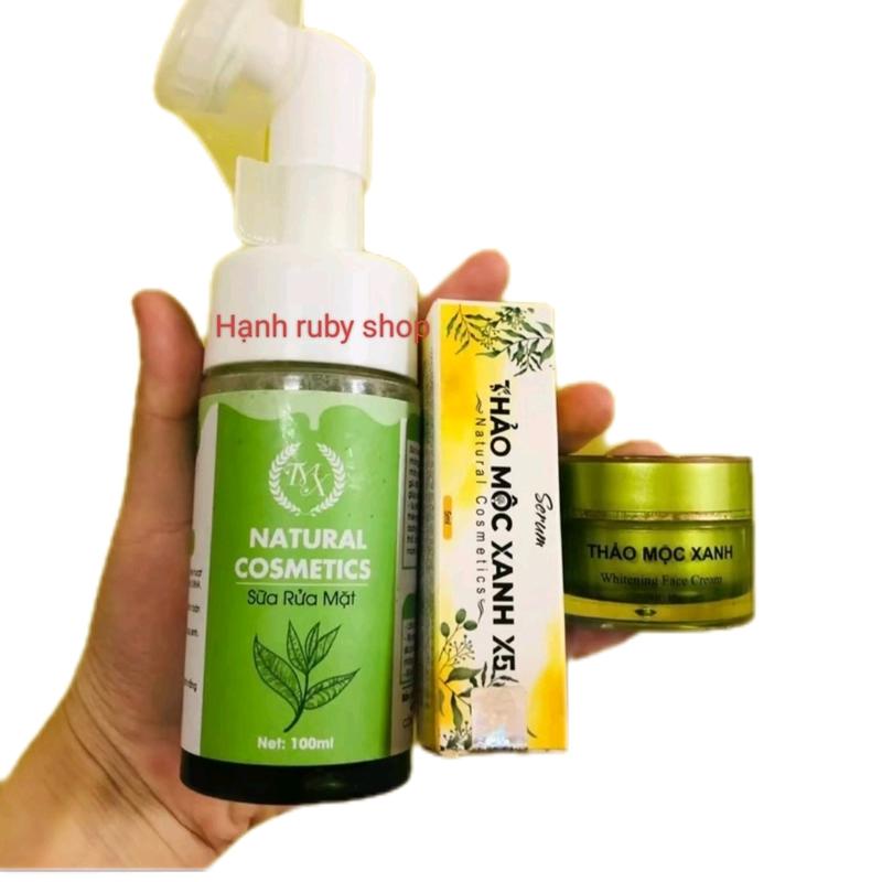 combo 3 món ( sữa rửa mặt+ kem face+ serum dưỡng x2) thảo mộc xanh Skincare