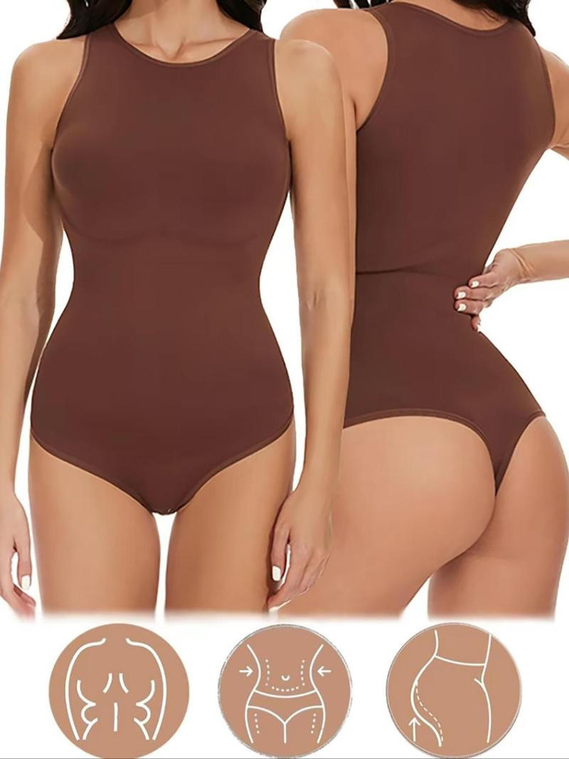 Product Introduction of Women's Solid Round Neck Bodysuit, Casual Sleeveless Bodysuit for Daily Wear, Ladies Clothes for All Seasons 3